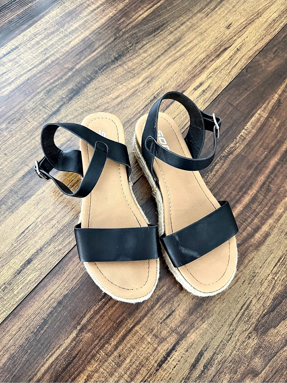 SODA Topic-S Platform Espadrille Sandals Black & Beige